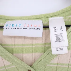First Issue Sweater Womens Small Henley V-Neck Green Striped Ribbed Good thumbnail 2