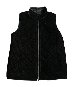 Chicos Black Quilted Velour Reversible Full Zip Mock Neck Vest Equestrian Chic thumbnail 1