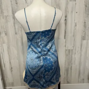 Forever 21 Bandana Print Satin Mini Dress Womens S Blue Paisley Bodycon Slip thumbnail 4