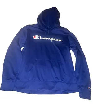 Champion Blue Fleece Pullover Hoodie Logo Drawstring Pockets Men L Regular thumbnail 1
