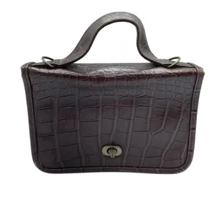 Vintage Brown Croc Embossed Faux Leather Maggie Lawrence Satchel Handbag Purse thumbnail 2