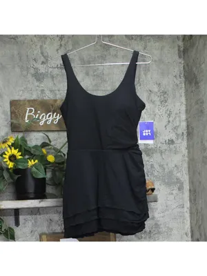 NWT Joylab Knit Layered Tiered Active Midi Dress Built In Shorts Onyx Black S thumbnail 2