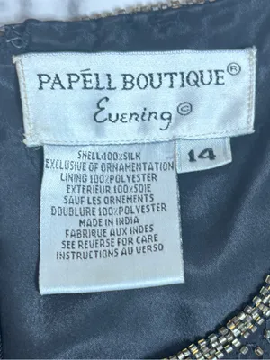 Papell Boutique 100% silk black Beaded Short Sleeve Chiffon Cocktail Dress 14 thumbnail 2