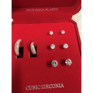 New in Box DANECRAFT 4 Pairs Round CZ Clear Hoop & Studs Post Earrings SET thumbnail 2