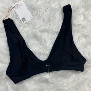 Quince Italian Plunge Bikini Top Black Size Small thumbnail 6