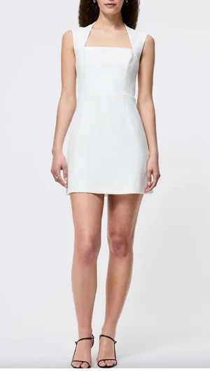 French Connection Whisper Ruth Square Neck Mini Dress, Size 14, Elegant White thumbnail 1