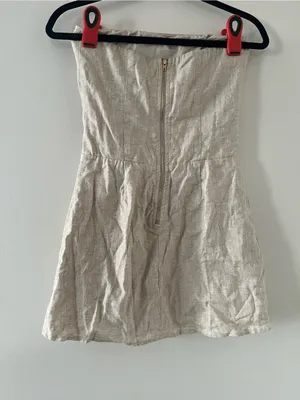 SNDYS Beige Linen Cotton Strapless Mini Dress XS Coastal Resort Euro Summer thumbnail 5