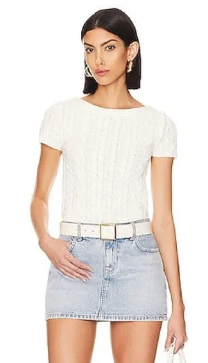 Free People Baby Cable Tee in Ivory Off White Size Small Cotton Blend Boho thumbnail 1