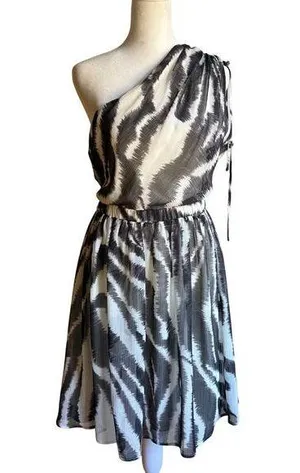 MISS SIXTY | Y2K Zebra Print Crinkle Chiffon Draped One Shoulder Party Dress 10 thumbnail 1