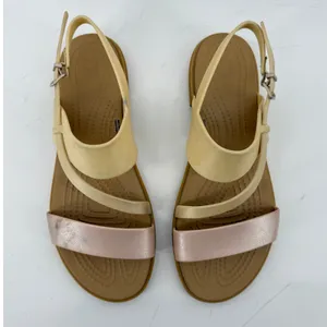Crocs Tulum Strappy Sandal‎ Pink Clay Cream Tan Women 8 Shimmer Buckle Ankle thumbnail 3
