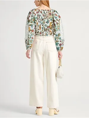 Nwt $198 Farm Rio Off-White Lace Botanicals Blouse Xl thumbnail 3