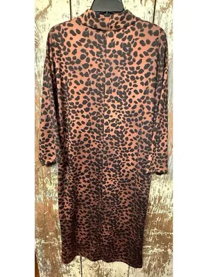 ZARA Woman Animal Leopard Print Mock Neck Stretchy Maxi Dress Large thumbnail 6