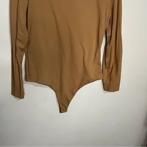 Nuuds Long Sleeve Crewneck Bodysuit‎ Brown Fitted Stretch Minimalist Capsule thumbnail 4