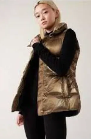 Athleta Downtown Metallic Vest Womens S Bronze Gold Down Puffer Quilted thumbnail 1