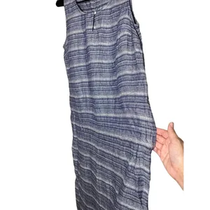 Pure Jill Blue Striped Pattern Scoop Neck Linen Sleeveless Maxi Dress‎ Medium thumbnail 4