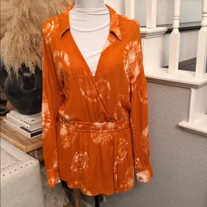 Free People Marla Printed Shortall Orange Tie Dye Romper Size Medium thumbnail 4