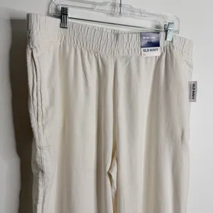Old Navy Women Linen Blend Wide Leg Cream XL Pull On‎ Stretch NWT Casual Travel thumbnail 6