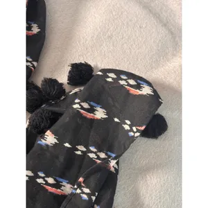 Aerie Womens Scarf One Size Black Ikat Print Tassel‎ Trim Boho Eclectic Wrap thumbnail 2
