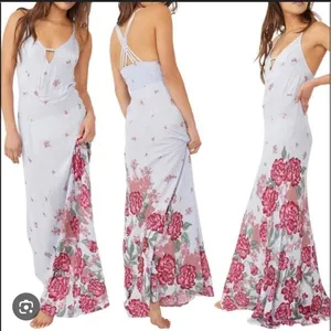 NWOT Free People Get to You Printed Maxi Dress Hydrangea Combo Size xs thumbnail 2