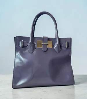 Furla Purple Leather Structured Tote Satchel Bag thumbnail 1