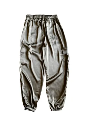 NWT Petal & Pup Gilli Luca Olive Green Satin Cargo Jogger Pants Size M thumbnail 4
