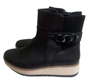 Clarks Dylan Collection Black Leather Chain Wedge Platform‎ Ankle Boots Womens 6 thumbnail 1