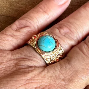 Turquoise gold stretch ring thumbnail 6
