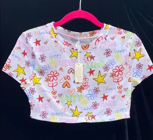 SMOOTHEZ by Aerie Graffiti like Crop Top Vibrant Design Size L Non Slip Hem thumbnail 3