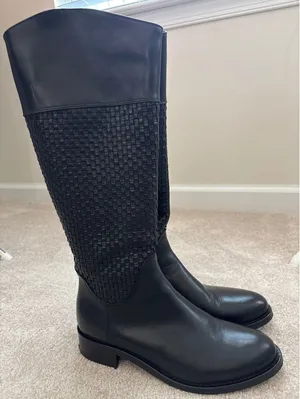 Sesto Meucci Zalia Black Quilted Woven Calf Height Leather‎ Boots Size 8.5 thumbnail 1