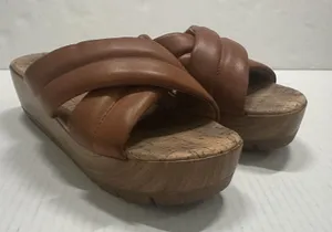 Korks Faithe Platform‎ Wedge Shoes Womens Size 8 Brown Leather Slide Sandals thumbnail 1