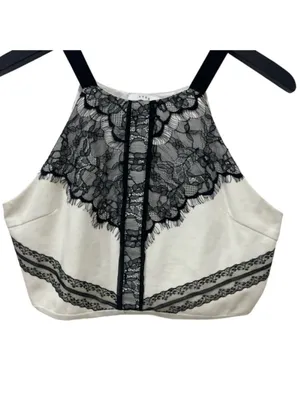 Lush Clothing Lace Halter Crop Top Women’s Size L White Black thumbnail 4