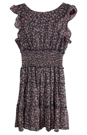 Altard State Navy Pink Floral Smocked Tiered Ruffle Mini Dress Size‎ Large thumbnail 1