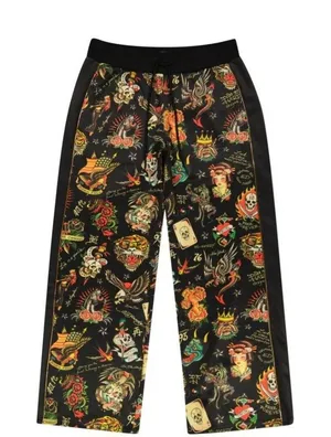 NEW Ed Hardy Flashboard Track Pants Black Gold Embroidered Women's Size L Skull thumbnail 1