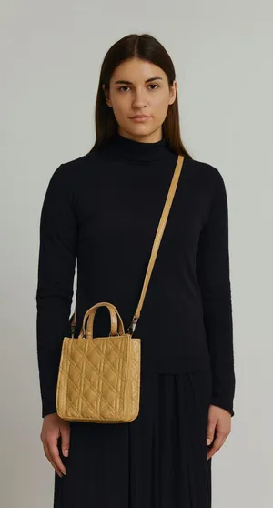 ZARA Quilted Satchel Style Small Tote‎ Bag Mustard Yellow thumbnail 1