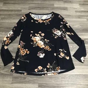 Maurices Floral Navy Blue Long Sleeve Shirt; small women’s; New thumbnail 1