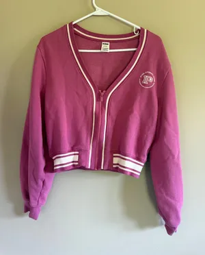 Pink Victoria's Secret Sports Club Cropped Zip Up Sweatshirt Berry Pink‎ Medium thumbnail 1