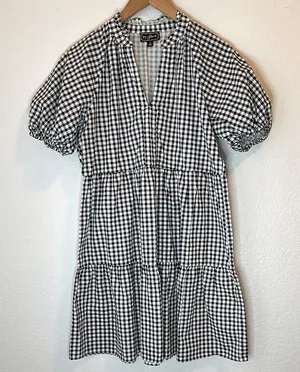 100% Cotton Gingham Dress Black thumbnail 1