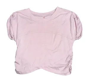 FP Movement Crop Top Womens Medium Pink Excellent Puff Sleeve Crossover Hem thumbnail 1