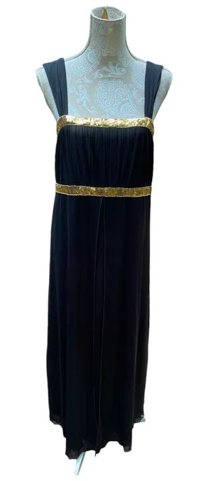 Nikki Mae Black Gold Sequined Empire Waist Evening Prom Maxi Dress Size 20 thumbnail 1