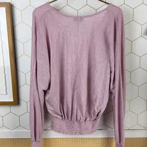 Evereve Layla Smocked Waist Lilac Purple V-Neck Long Sleeve Top - Size - Medium thumbnail 2