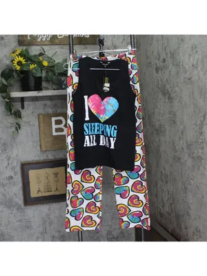 NWT Just Love 100% Cotton Sleepwear Pajama Set Top & Pants 92278961 Black M thumbnail 4