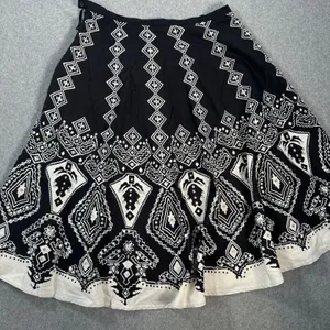 Mlle Gabrielle Flare Skirt Women's Small Black/Ivory Sequins Cotton Swing Twirl thumbnail 7