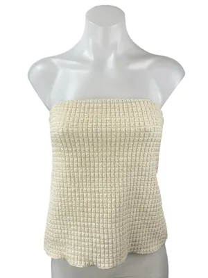 NEW Dissh Alex Cream Strapless Sleeveless Bandeau Textured Blouse Top Size XL thumbnail 1