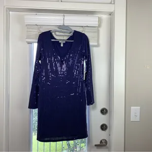AQUA New Years Party Maddie & Tae Elegant Sequin Keyhole Large Navy Dress thumbnail 6