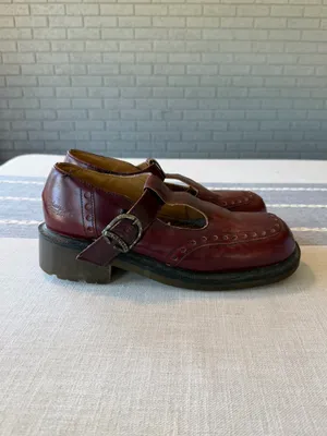 RARE Vintage Dr. Martens 8306 Cherry Red Oxblood T-Strap Made in England Size 9 thumbnail 3
