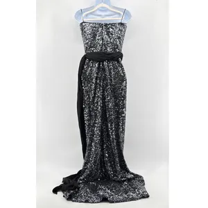 Badgley Mischka Gown Womens 4 Silver Black Excellent Sequin One Shoulder Formal thumbnail 3