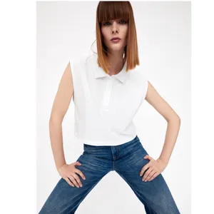 NWT ZARA CROPPED POLO WHITE MEDIUM Rugby Preppy Academia thumbnail 2