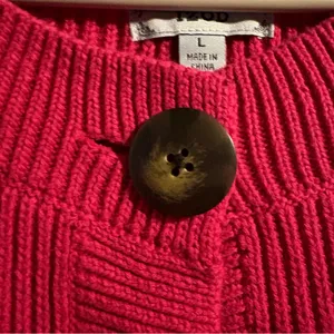 Izod Pink Cardigan Sweater‎ Womens Large Chunky Knit Buttons Valentines Day Date thumbnail 6