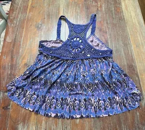 Free People Purple Ikat Crochet Back Tank Top M thumbnail 1