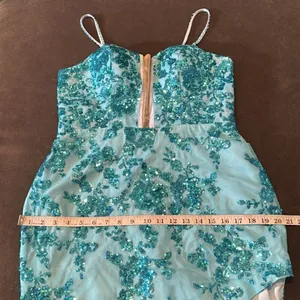 Women’s Blue Mermaid Fit Prom Party Dress Sparkly Sequins Leg Slit Size 12 thumbnail 10